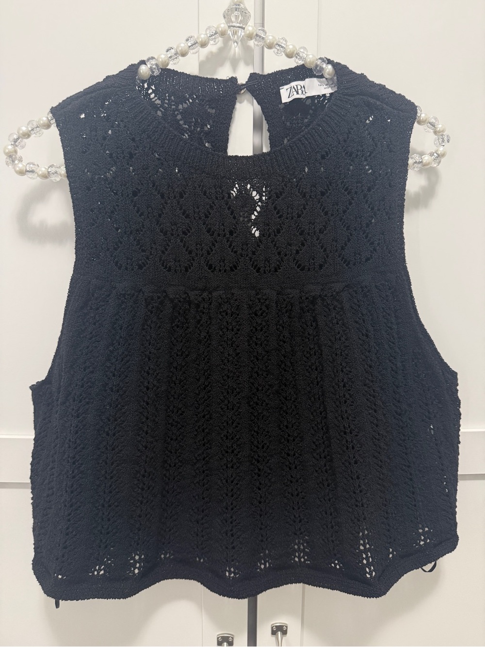 Zara Black Crochet-Style Sleeveless Top Size S